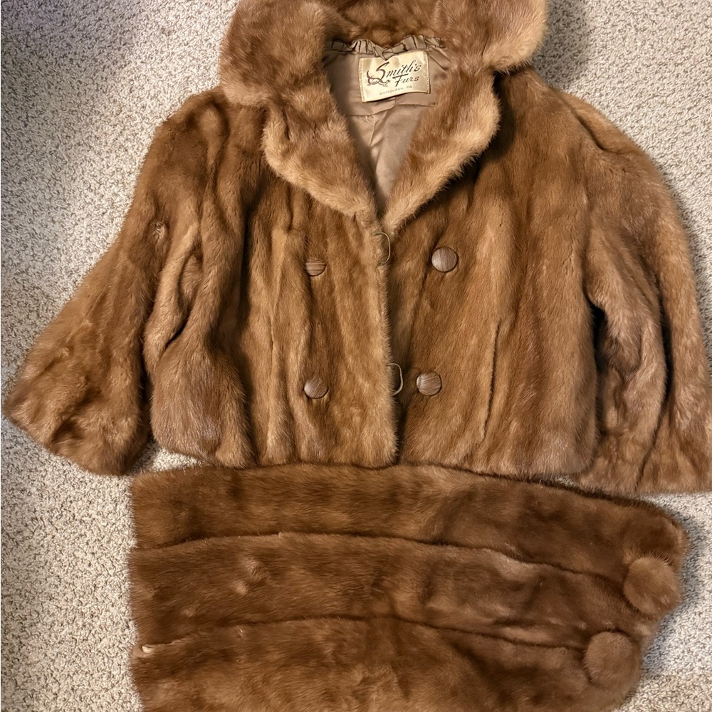 Women’s Brown Mink Fur Coat and Stole